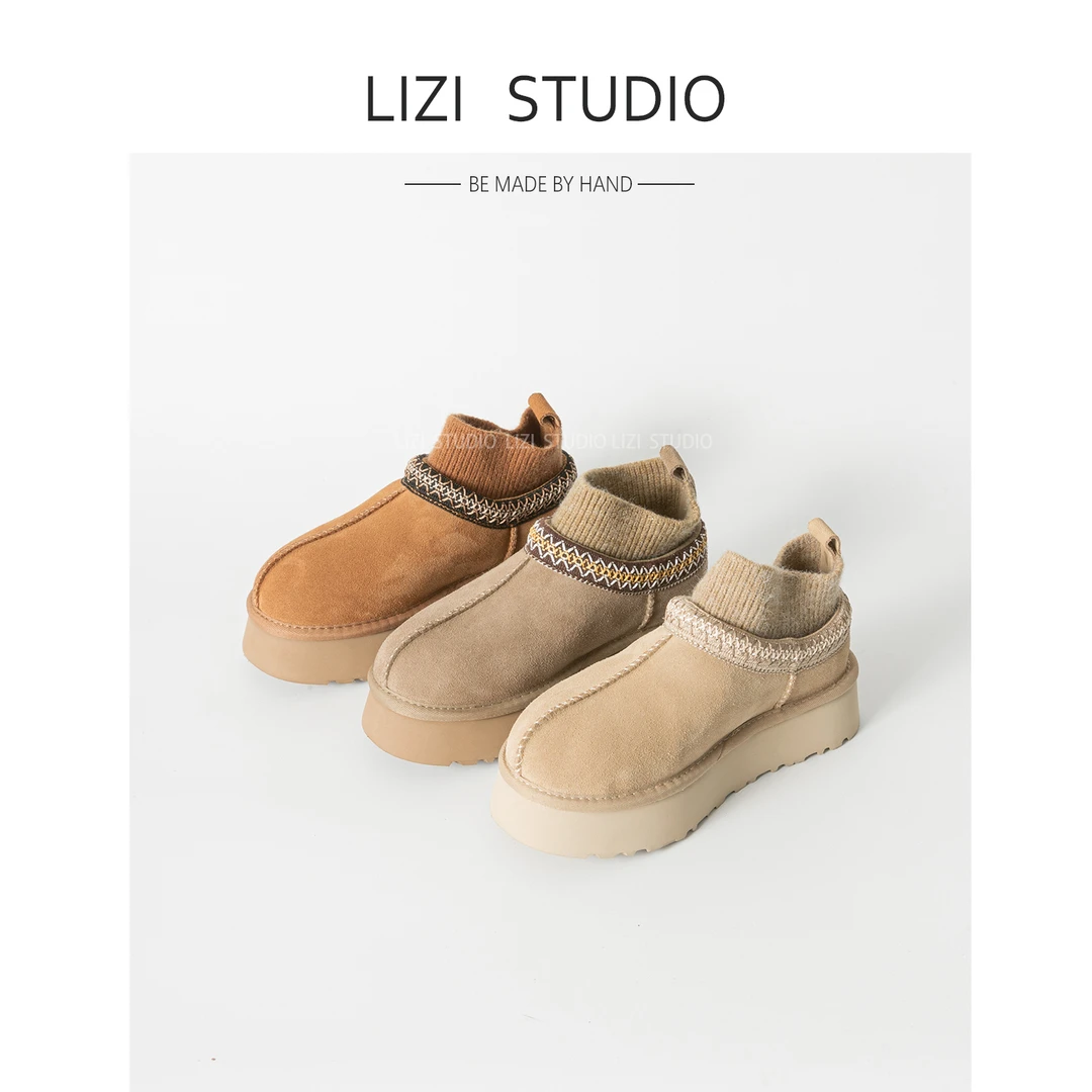 【栗子】4CM新款毛线筒袜厚底时尚雪地靴加拖鞋版