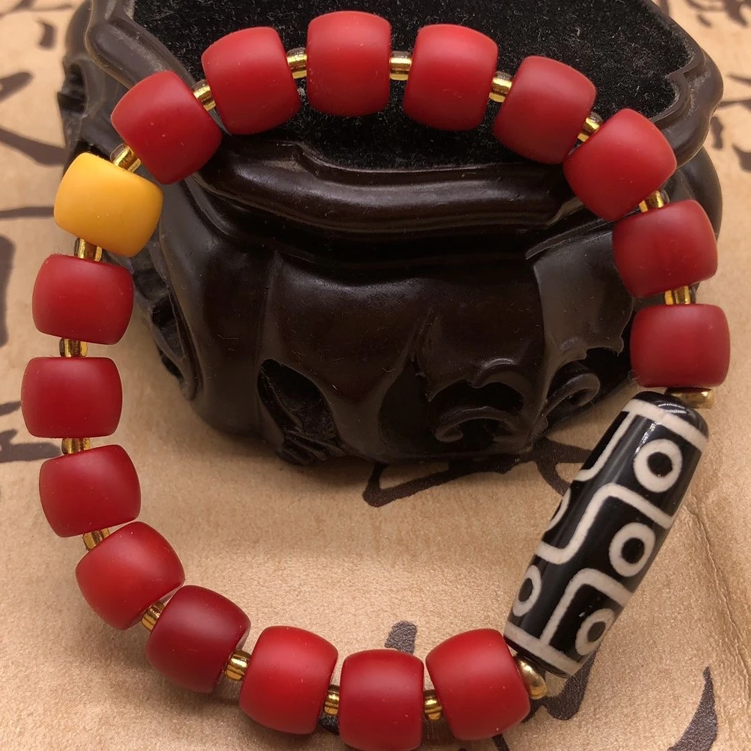 藏式天然精品玛瑙九眼经典复古玛瑙珠配雪巴男女款民族风手串手链