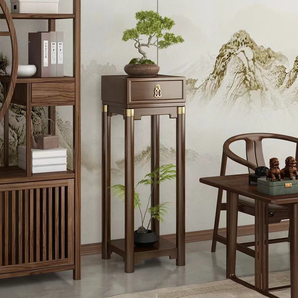 新中式沙发边几角几边柜轻奢小茶几实木轻奢花架置物架阳台花架子