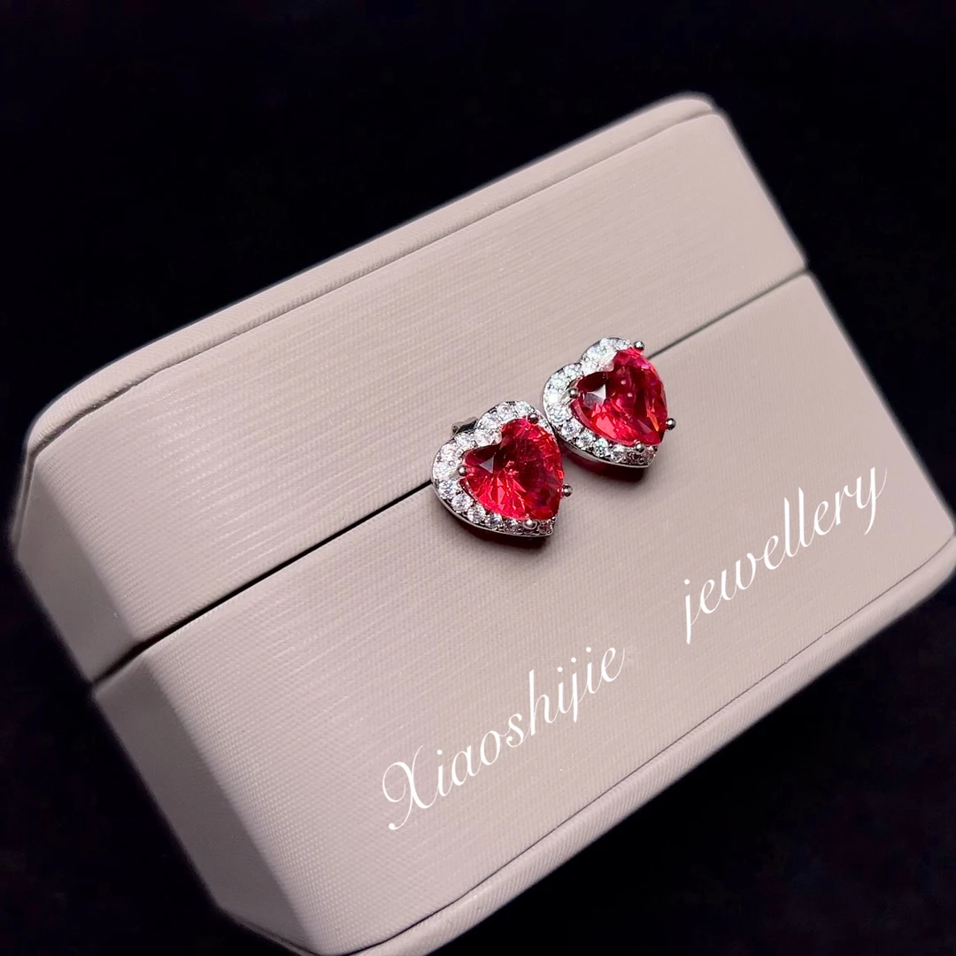 铜合金耳饰 简约红爱心耳钉E0465