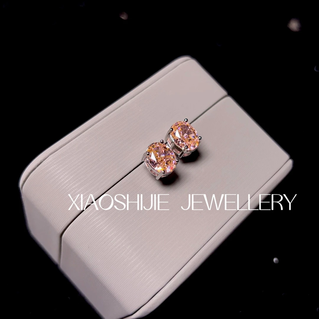 铜合金合成锆石耳饰 精品-小旦面帕帕橙粉耳钉E0285