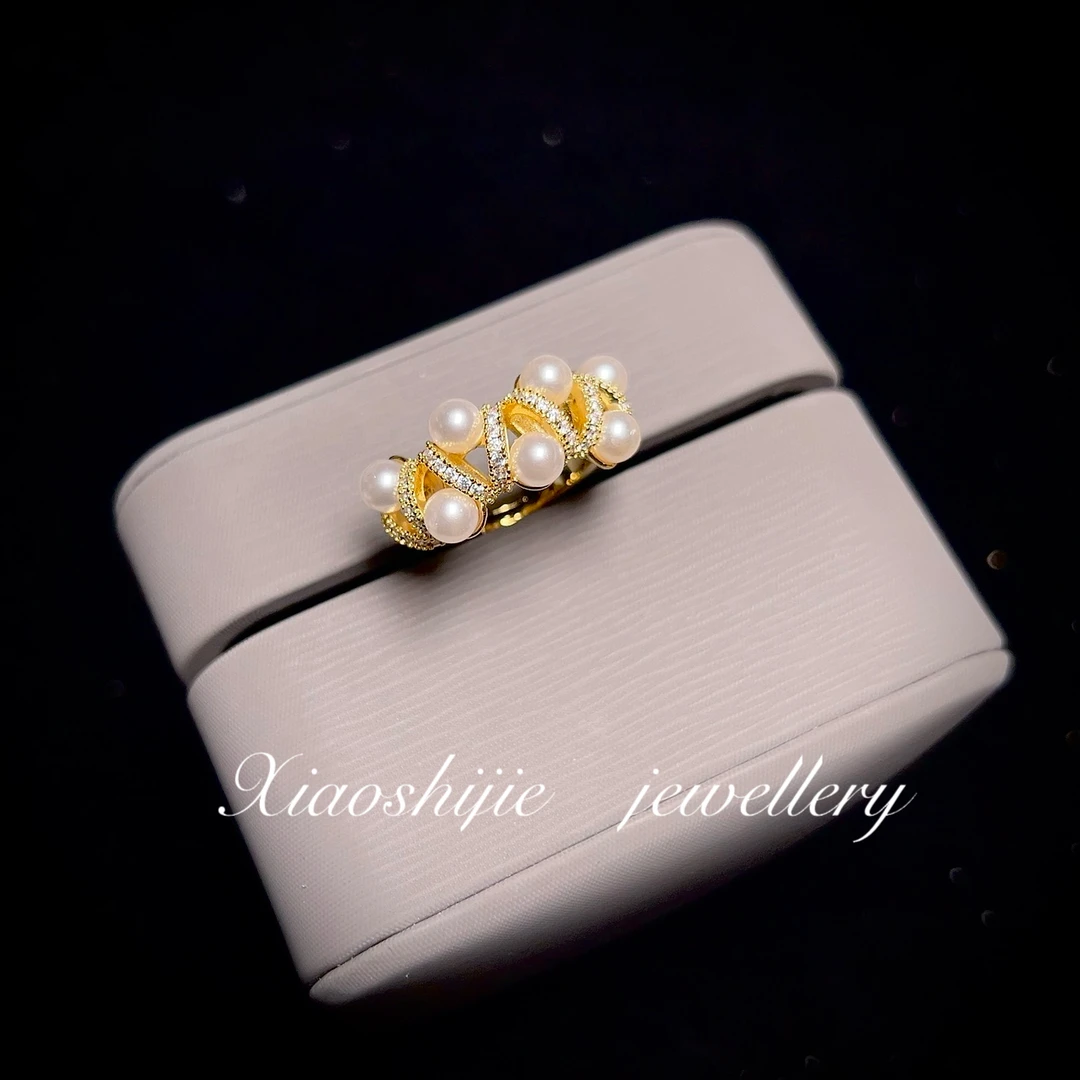 铜合金合成锆石戒指 流金岁月 珠珠戒指J0603