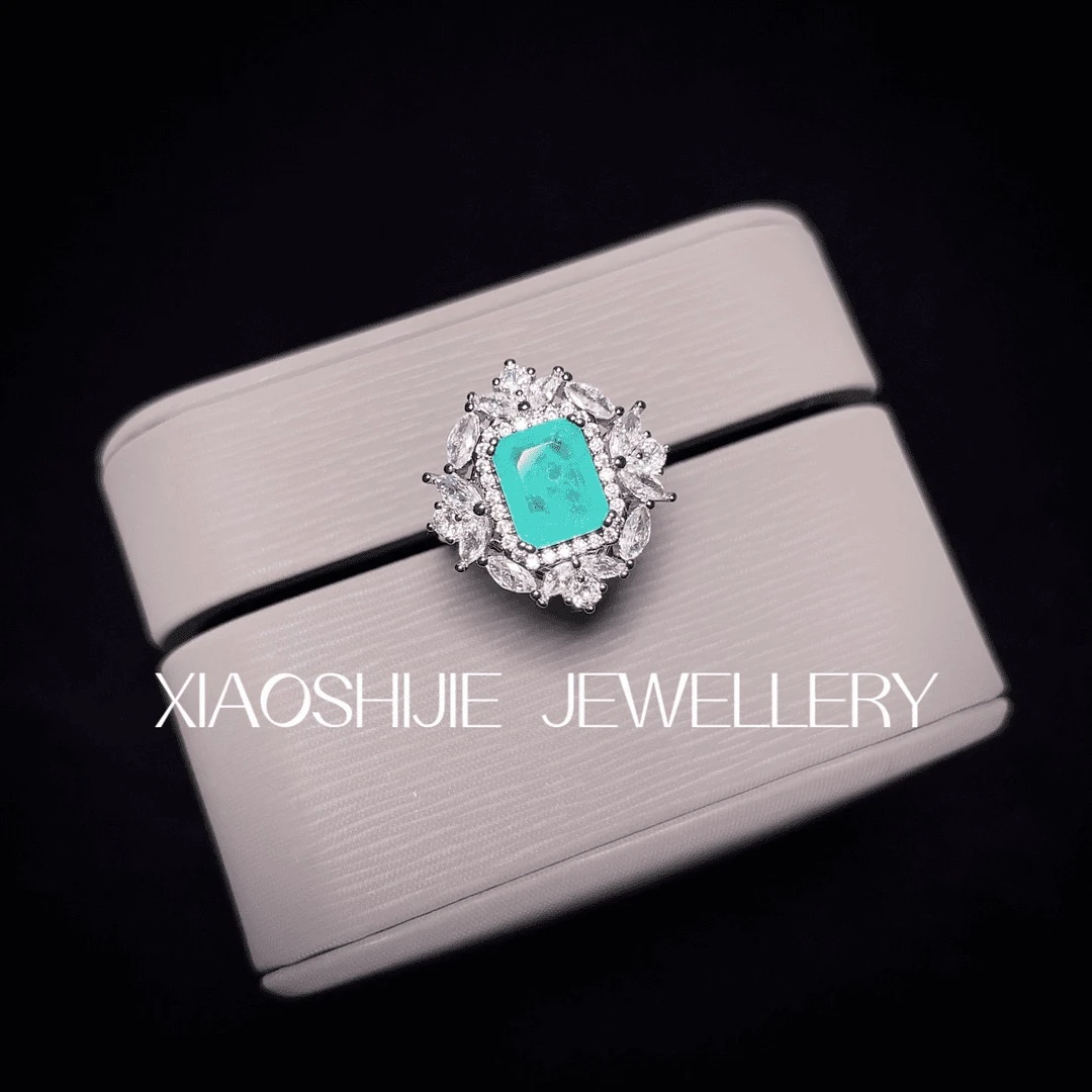 铜合金戒指 冰透湖绿色豪镶戒指ZSS0100