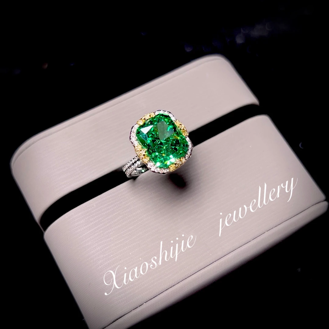 铜合金合成锆石戒指 正绿冰花双色戒指T0527