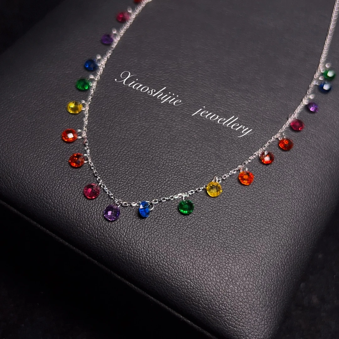 坠链均925银 糖果色流苏项链T0457