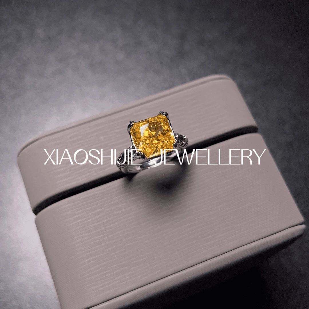 铜合金合成锆石戒指  精品-碎冰切小黄z戒指J0039