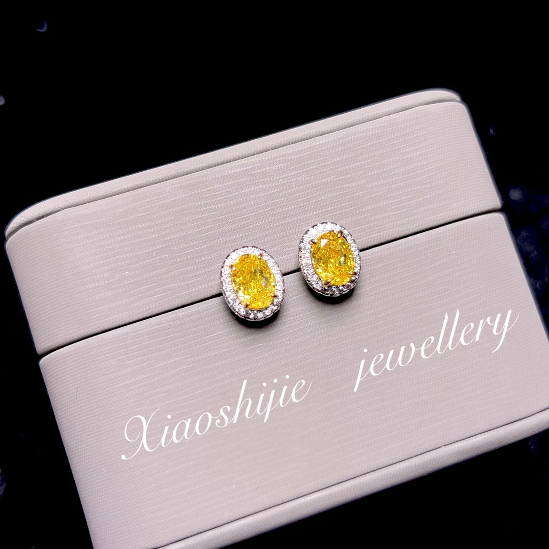 铜合金合成锆石耳饰 迷你冰花小黄耳钉E0407