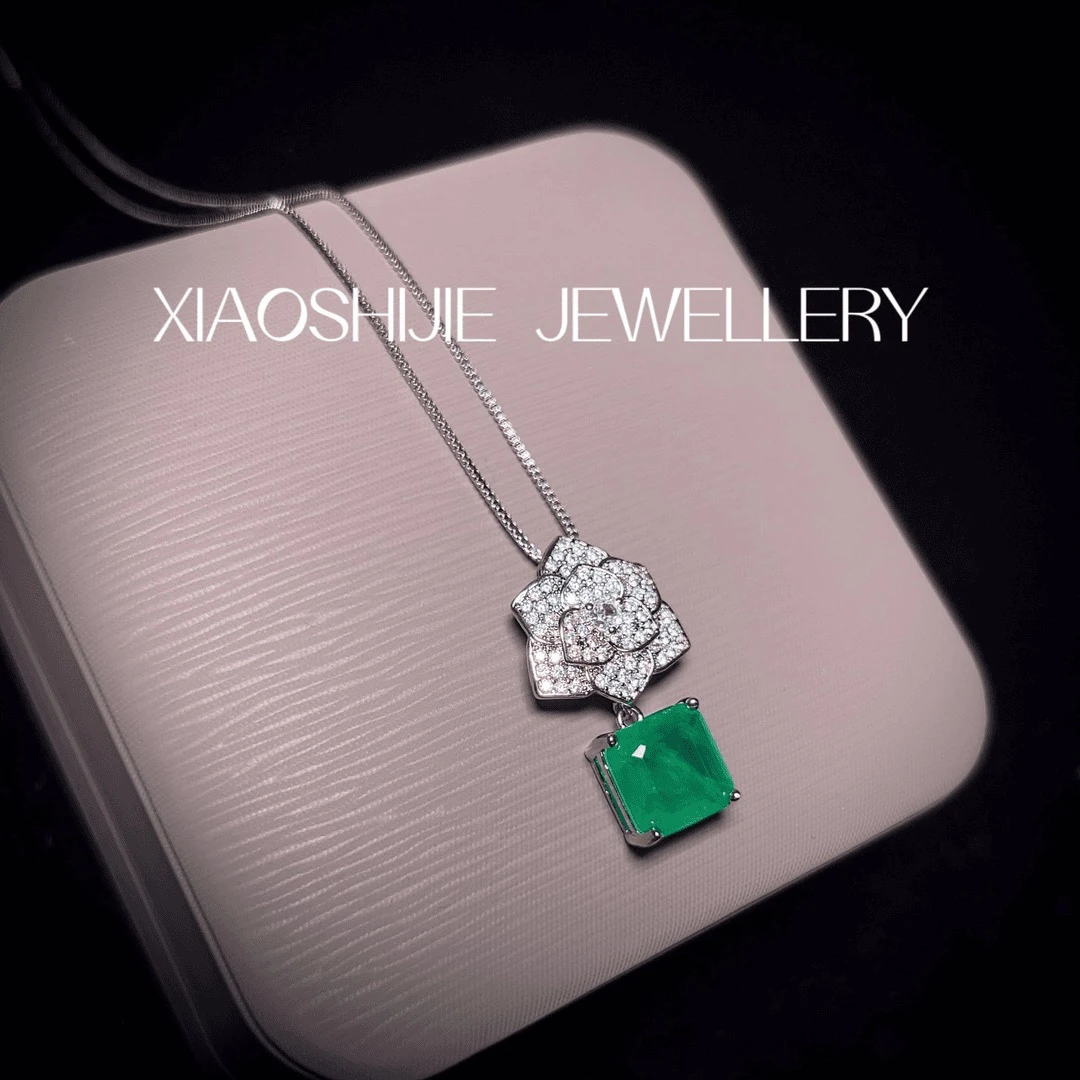 铜合金项链 绿方山茶花项链ZSS0204