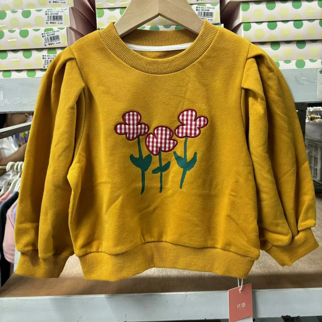 贴布花朵泡泡袖卫衣20228038