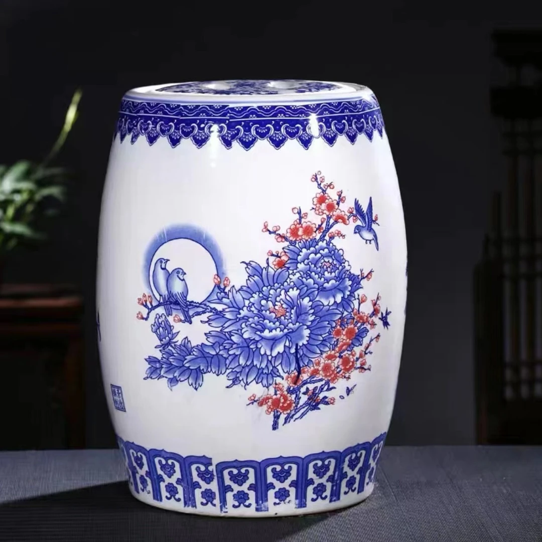 高度36口径24景德镇陶瓷青花花鸟图30斤米缸240