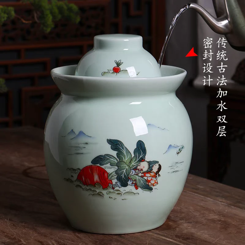 高19肚径15景德镇陶瓷童子萝卜3斤装泡菜坛208