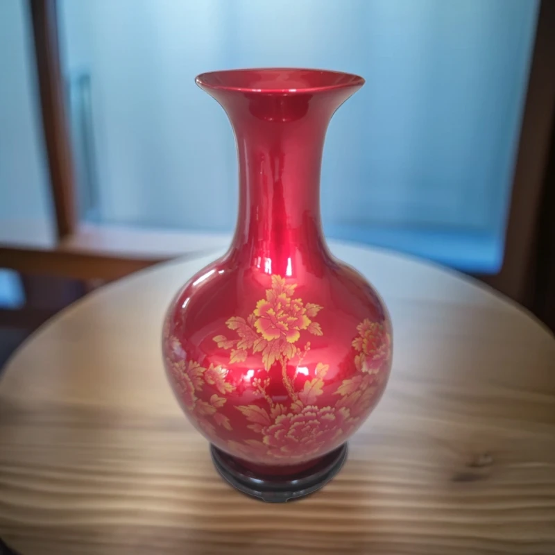 景德镇陶瓷花开富贵红色赏瓶193