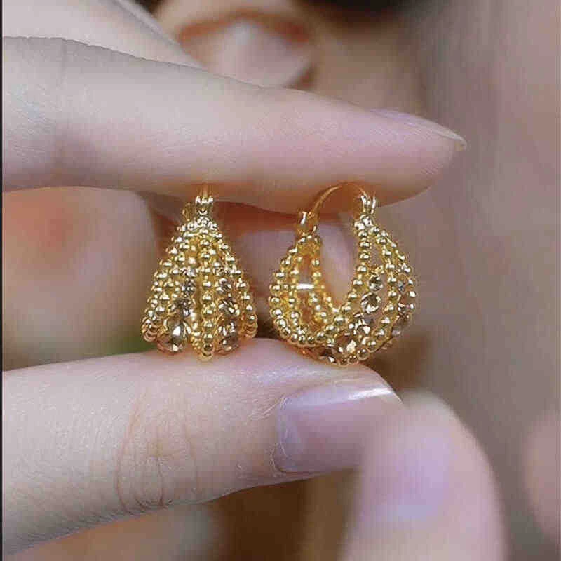 铜合金耳饰 咖色镂空花篮耳扣女时尚轻奢重工满钻耳环高级感气质