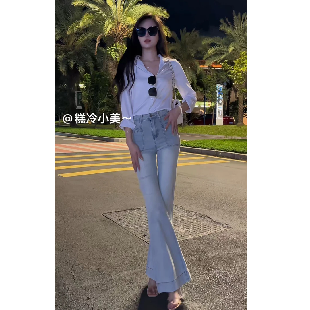 白色衬衫设计感小众宽松百搭简约衬衣搭高腰显瘦弹力牛仔裤