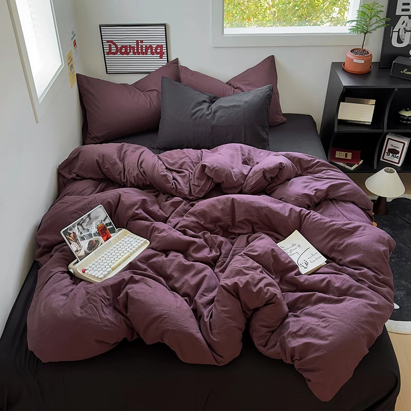 新款 禁止焦虑纯色四件套网红简约单人学生宿舍磨毛