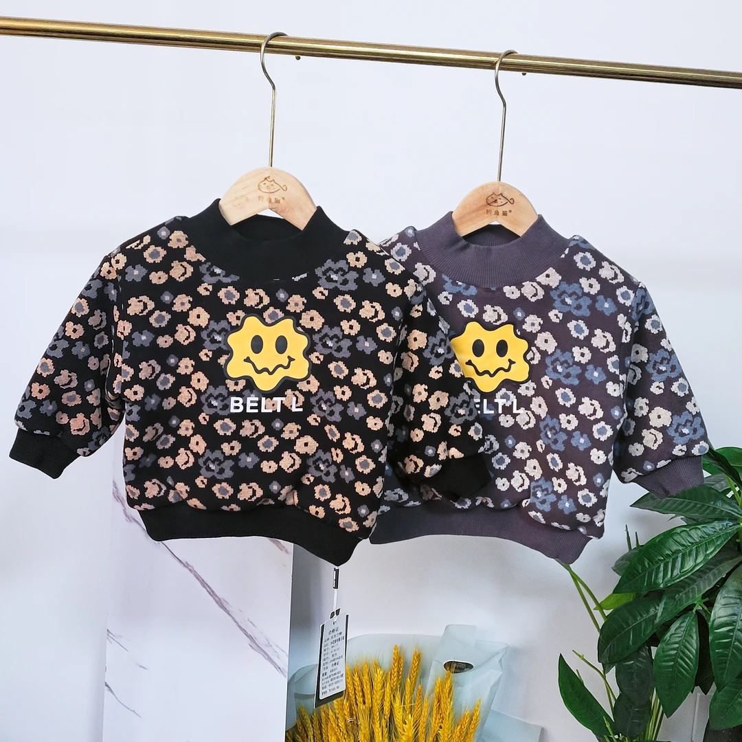 8117儿童冬款加绒加厚卫衣男女宝宝保暖打底上衣