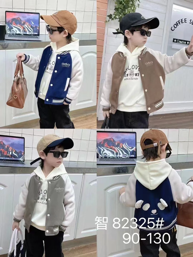 82323男女童外套秋冬宝宝洋气加厚开衫男孩加绒棒球服上衣