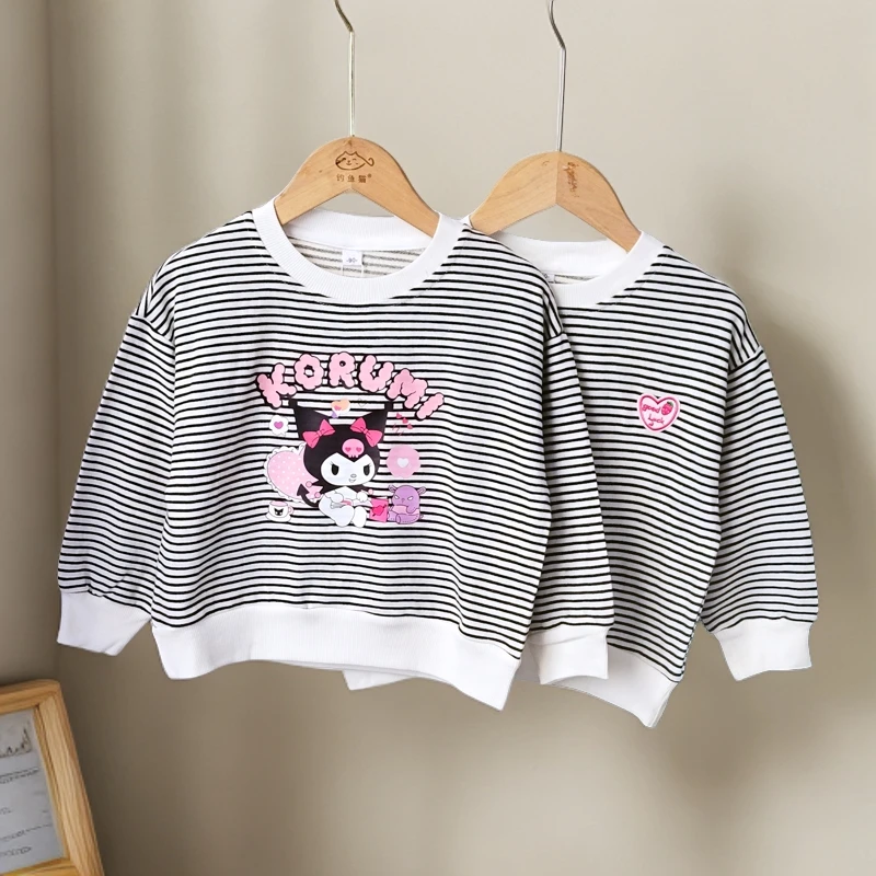 4469女童条纹卫衣长袖春秋款宝宝圆领套头休闲上衣印花