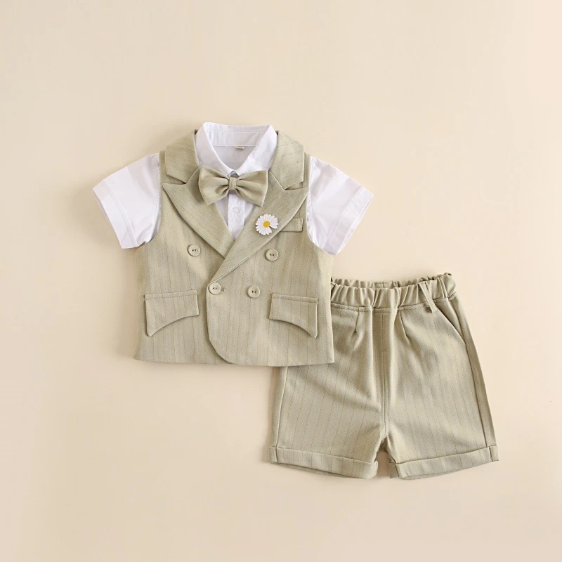 男童西装套装帅气儿童礼服主持人花童宝宝演出服男孩生日马甲西服