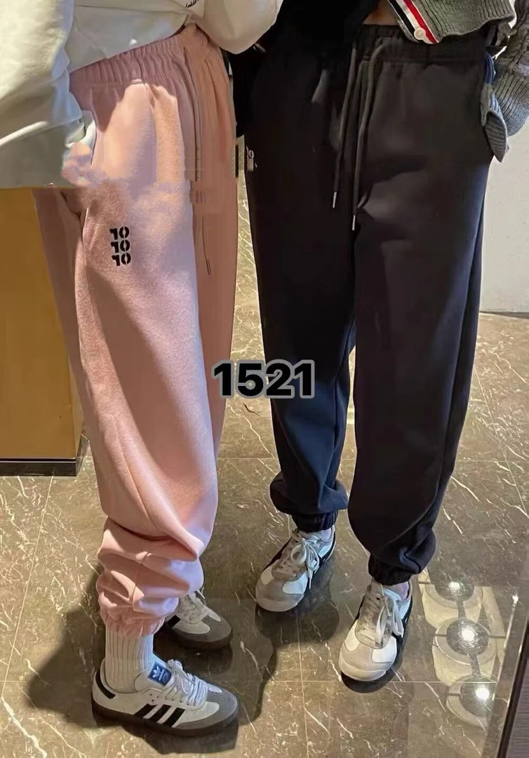 嘉嘉推荐 #1521款加绒加厚颗粒绒小刺绣束脚休闲裤