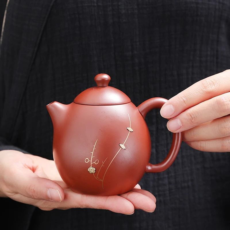 鸣晖 朱泥大红袍锯钉龙蛋壶-200毫升（吴成志）【礼盒装】B9