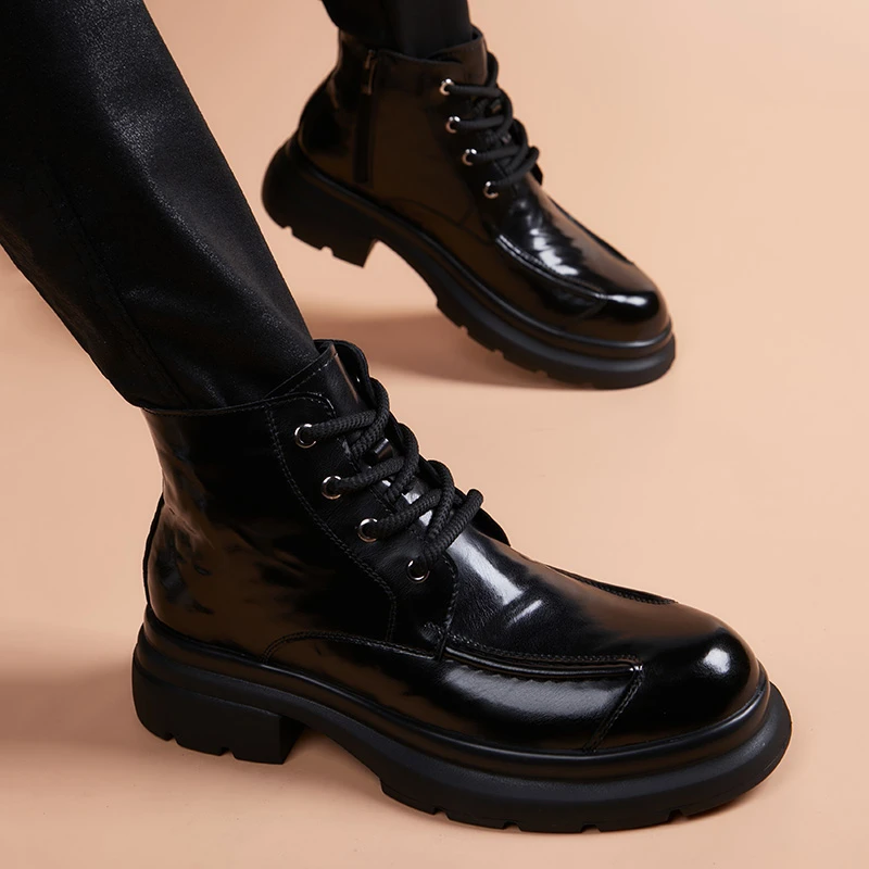 马丁靴男款英伦风高帮真皮工装机车靴男士增高冬季新款高筒皮靴子