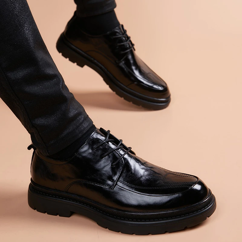 男士百搭透气黑色真皮潮流商务韩版尖头时尚春秋英伦风休闲男皮鞋
