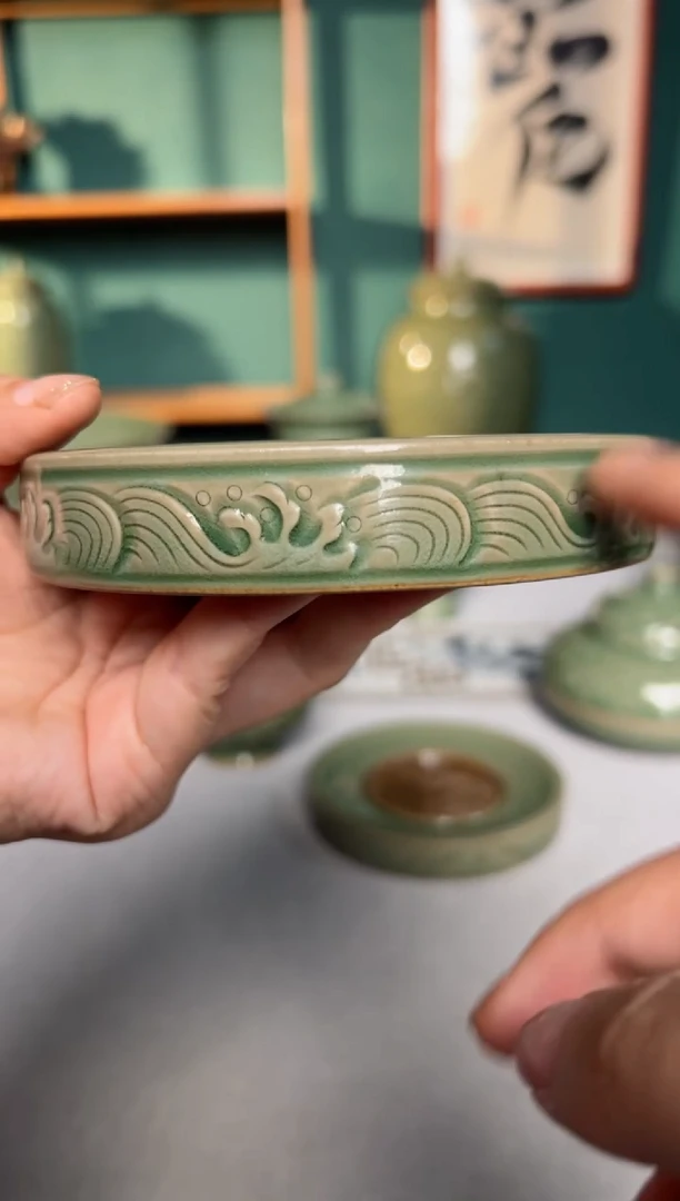 【闪购商品】其他纯手工秘色海浪跳刀纹双面杯垫