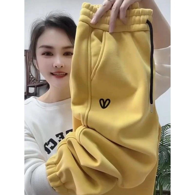 加绒显瘦卫裤女秋冬季新款宽松洋气束脚哈伦裤高腰百度休闲运动裤