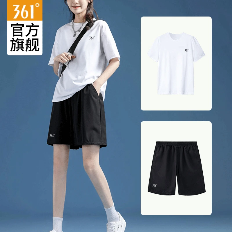 361°运动套装女秋季冰丝速干T恤短裤大码薄款跑步健身服休闲风