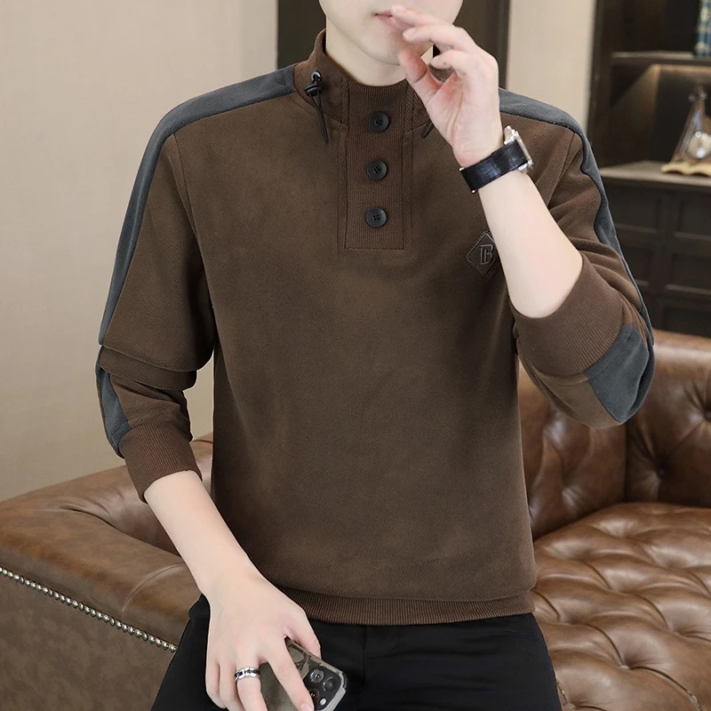 秋冬新款立领卫衣男士时尚双面奥粒绒打底衫百搭潮流帅男休闲上衣