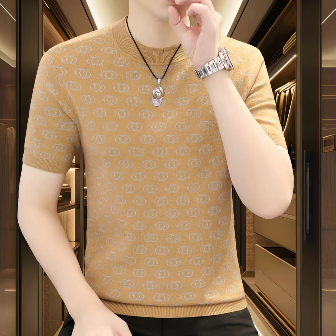 高品质加厚短袖毛衣男士春秋冬款时尚针织衫百搭潮流男休闲打底衫