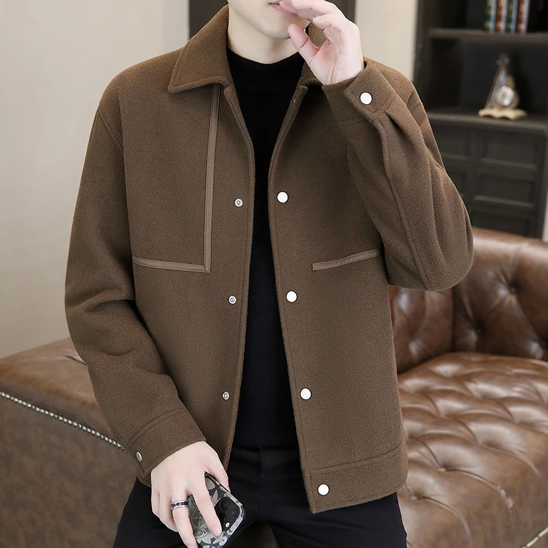高品质毛呢夹克男士翻领外套秋冬新款时尚百搭潮流帅气男休闲上衣