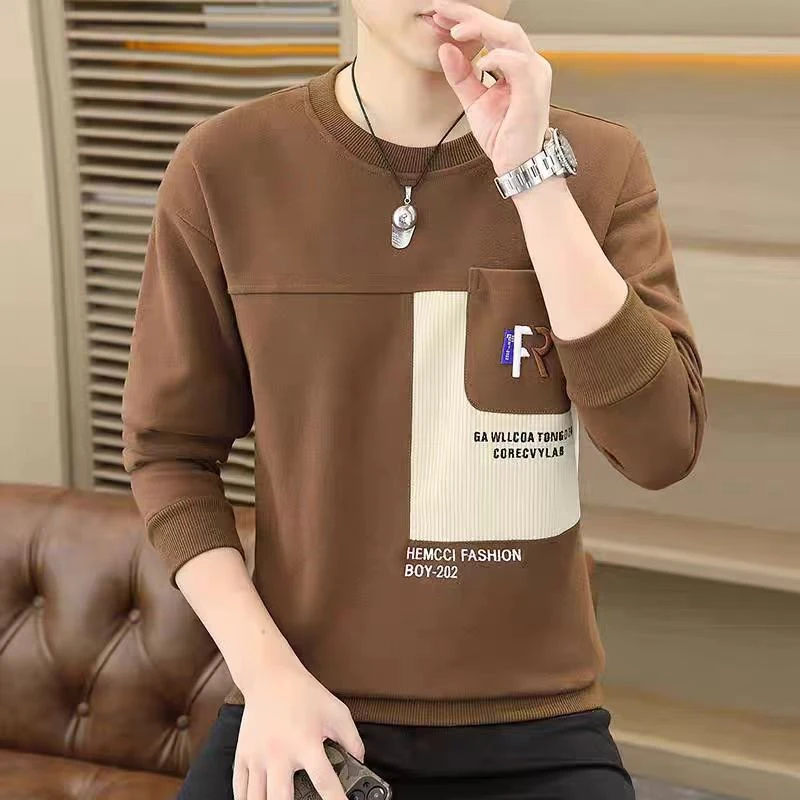 时尚拼接卫衣男士圆领打底衫春秋新款百搭潮流韩版帅气男休闲上衣