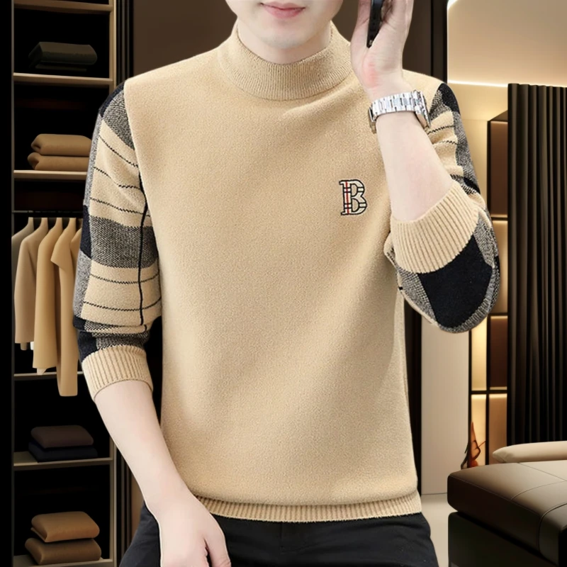 高档不起球毛衣男士秋冬新款时尚刺绣针织衫百搭潮流男休闲打底衫