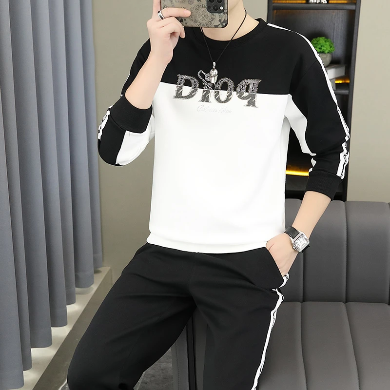 欧货潮流套装男士秋季新款卫衣卫裤两件套时尚运动套装男休闲套装