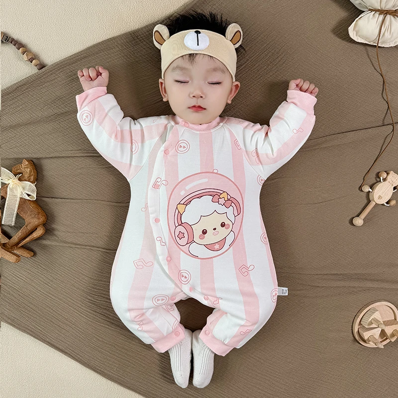 婴儿连体衣新生儿秋冬外出夹棉保暖加厚满月宝宝衣服冬装棉服哈衣