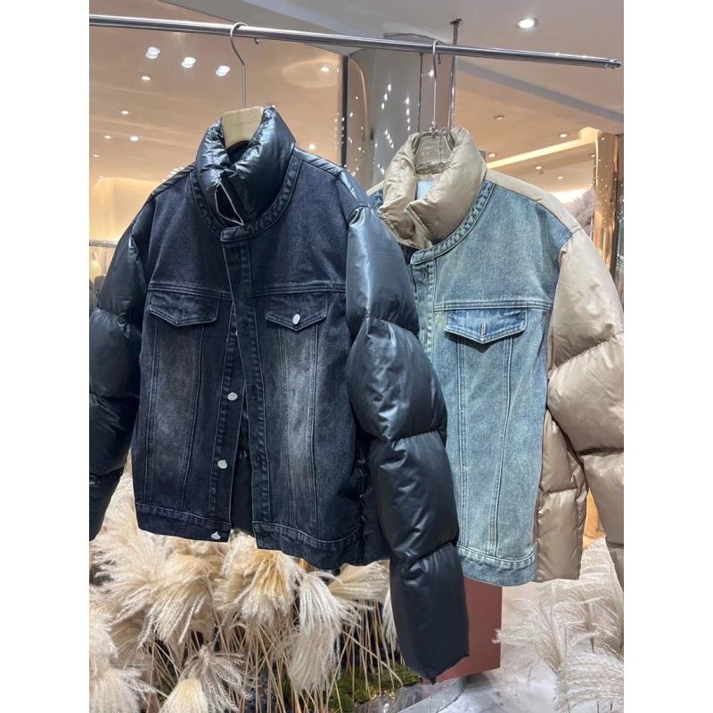 POP男装 35085 牛仔拼接帅气百搭羽绒服外套