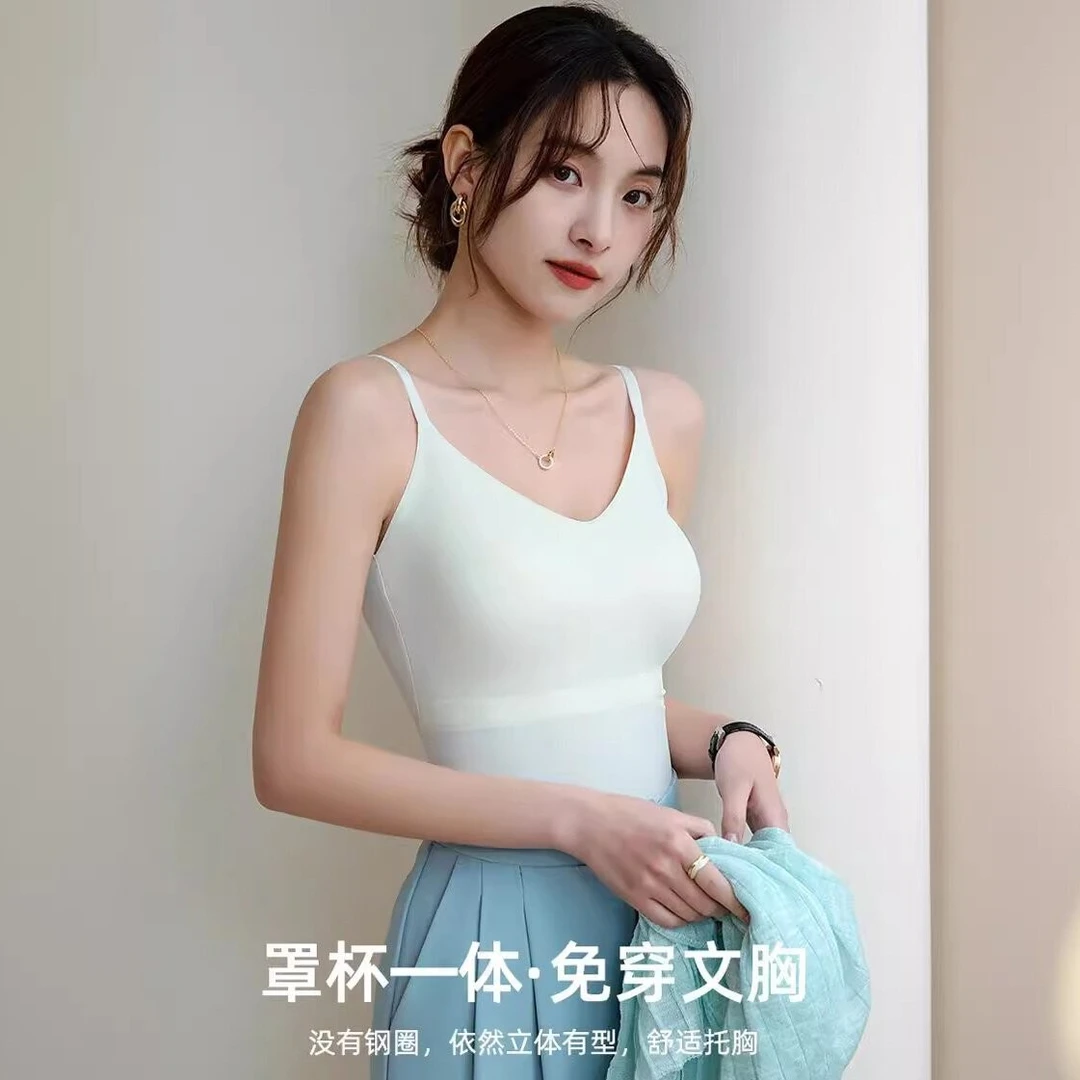 【爆款上新】美背吊带内衣免穿文胸带胸垫夏季薄款内搭外穿打底背心