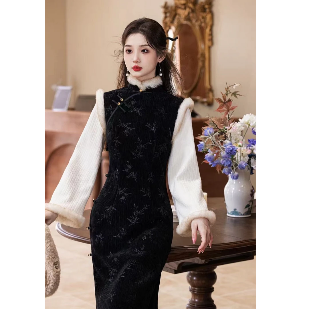 【青禾逢秋】中国风秋冬款小个子气质传统款微胖女生旗袍新中式旗袍