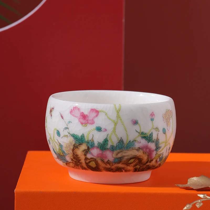 汝瓷开片蝶恋花主人杯可养茶杯陶瓷冰裂釉中式功夫茶具品茗杯单杯