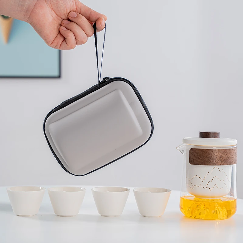 便携式旅行茶具套装玻璃快客杯户外旅游泡茶露营车载装备一壶四杯