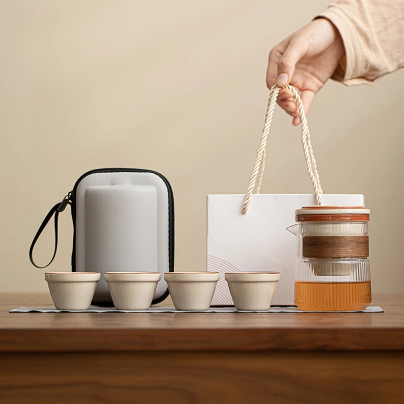 草木灰旅行茶具套装便携式一壶四杯快客杯家用户外露营泡茶随身杯