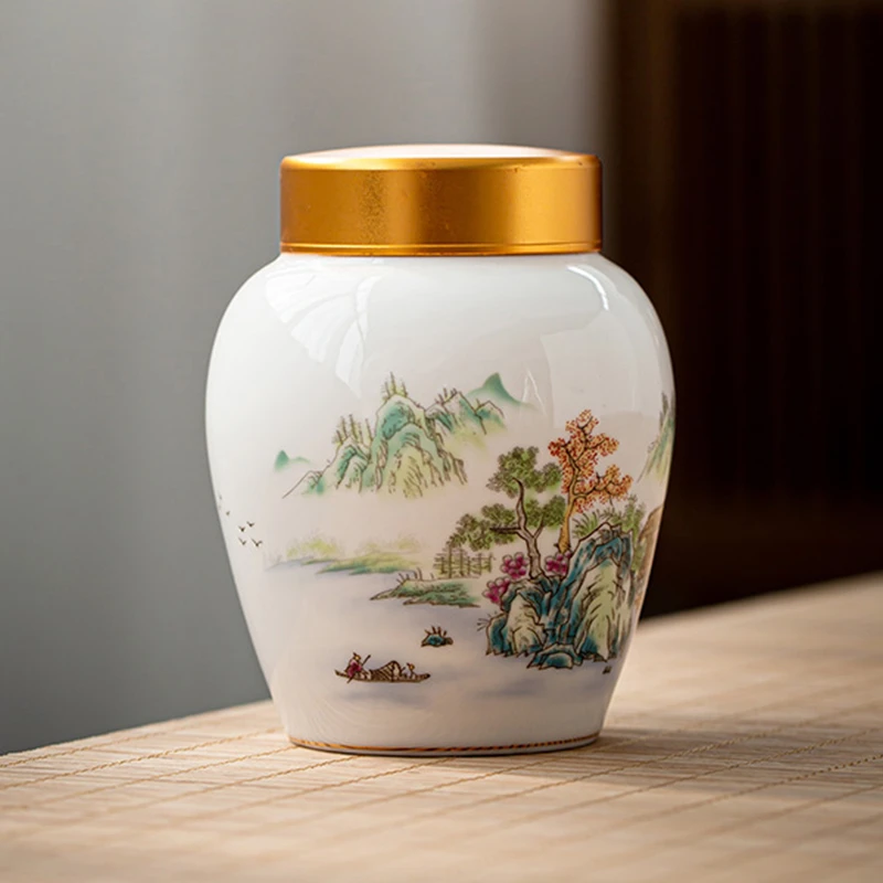 羊脂玉白瓷密封罐子复古茶盒罐陶瓷醒茶茶叶罐大号家用带盖储茶罐