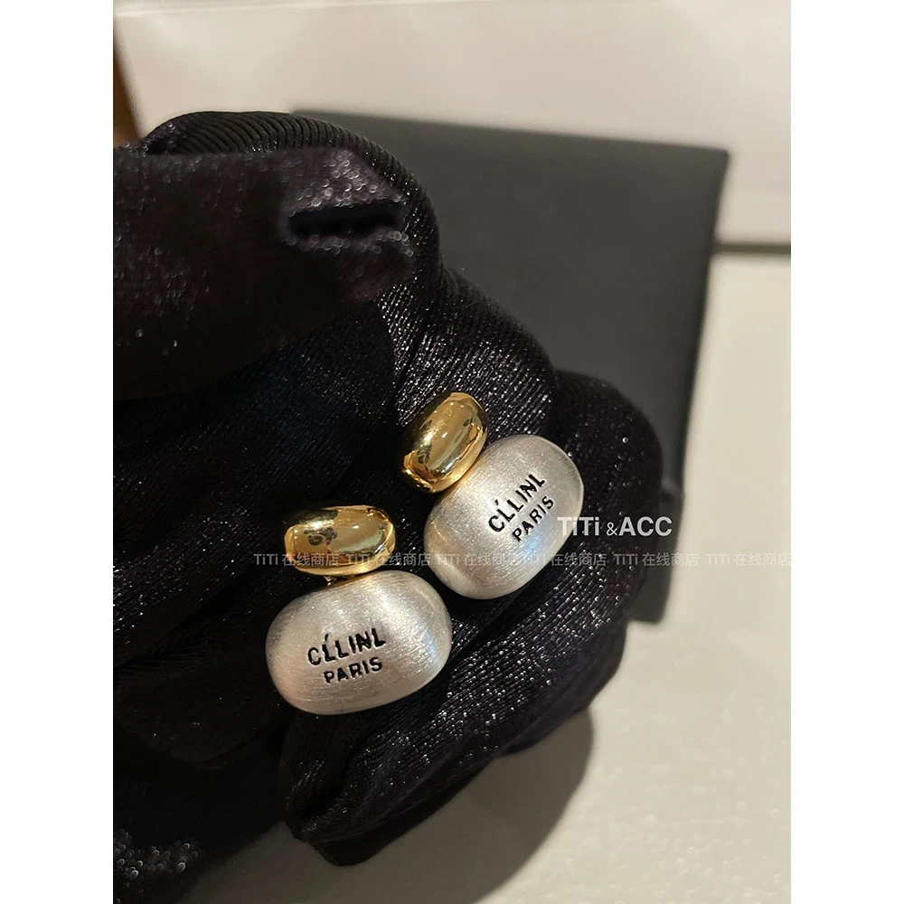 铜合金耳饰 【金属拉丝】磨砂拉丝豆豆字母ins耳钉小众女A398