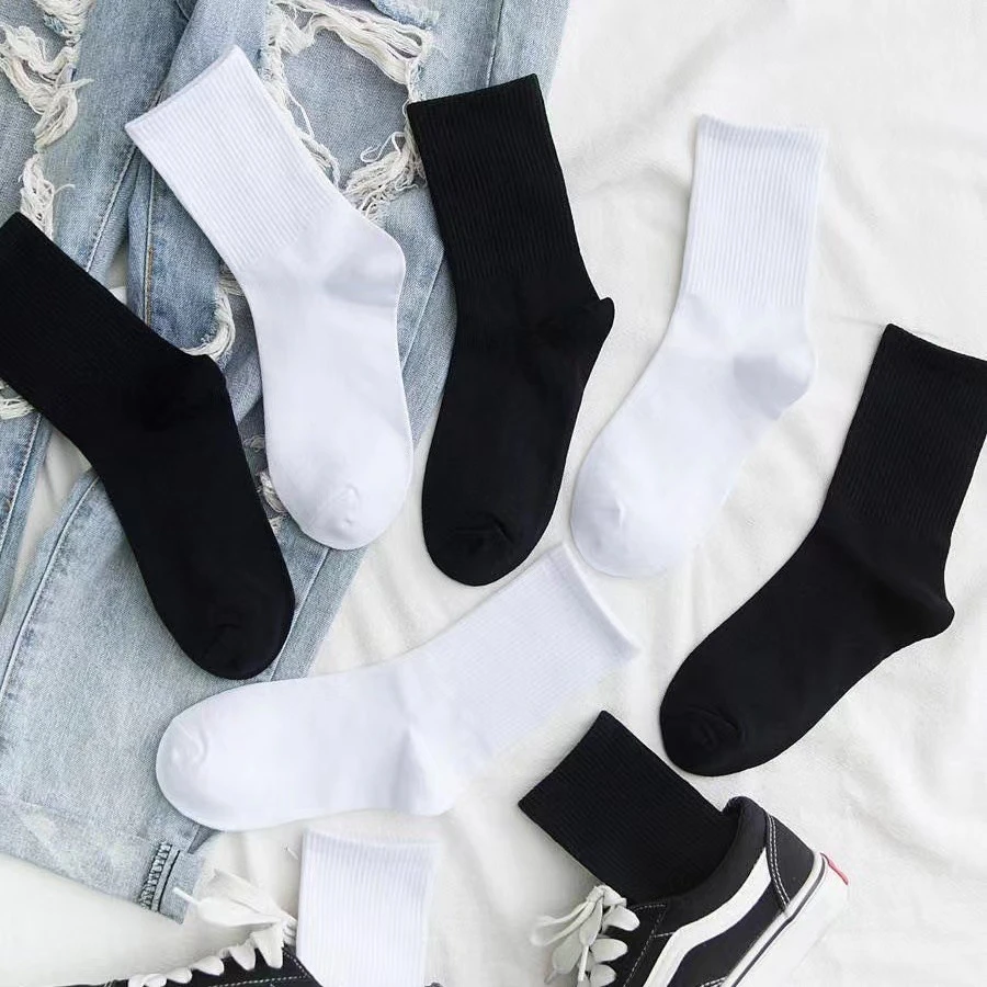 袜子女夏季薄款男袜黑白纯色运动短袜中筒袜百搭潮流ins防臭透气