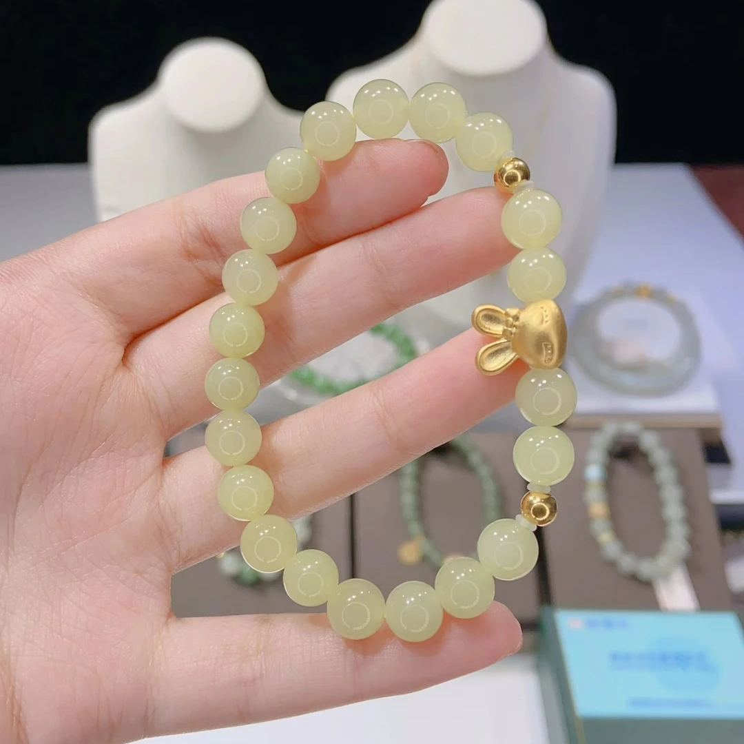 a272和田玉情人节手链黄口蜂蜜水色*足金*兔子单圈气质轻奢时尚