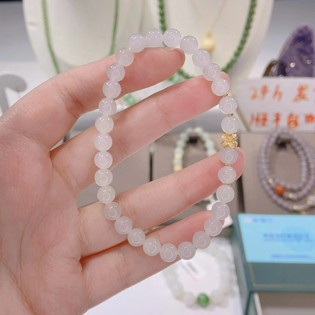 a303*白玉手链*18k金镶嵌*花花
