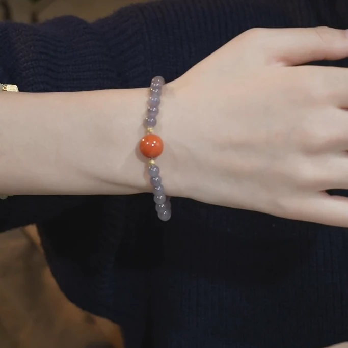 和田玉烟紫*6mm*18k镶嵌