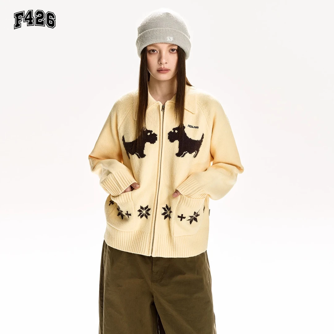 【梓薇推荐】F426时尚针织提花开衫外套休闲复古秋季保暖毛衣6389